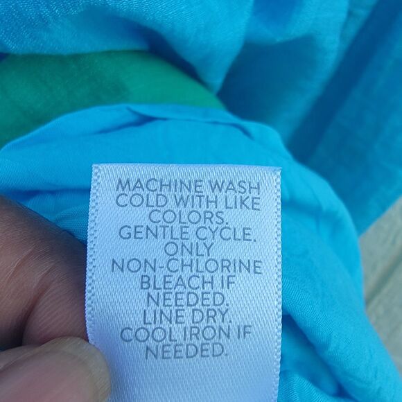 J. Jill Maxi Dress Sz Large Tall Sleeveless  Color Block Blu/grn Pockets Beachy - Picture 6 of 6